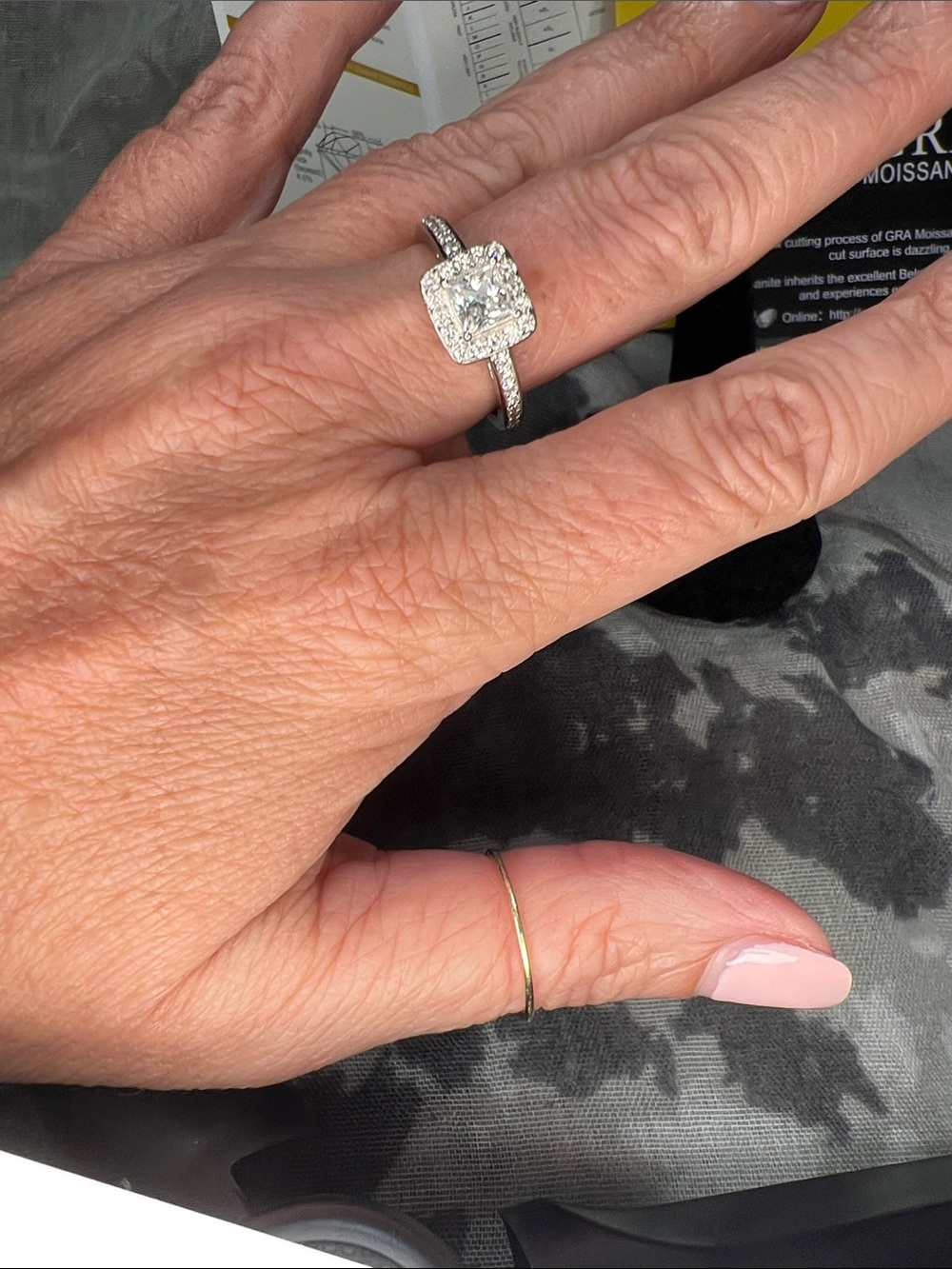 Classic Cushion Halo Moissanite Diamond Engagement Ring in Silver925